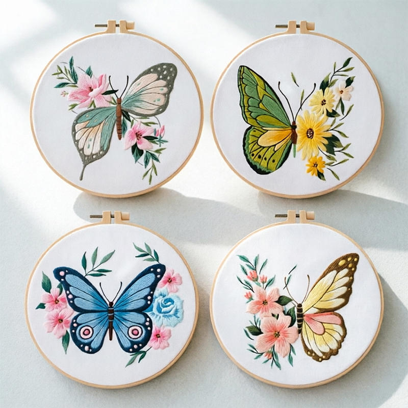Embroidery Fabric - 1pc 20X20CM 7.87 inch Embroidery Butterfly