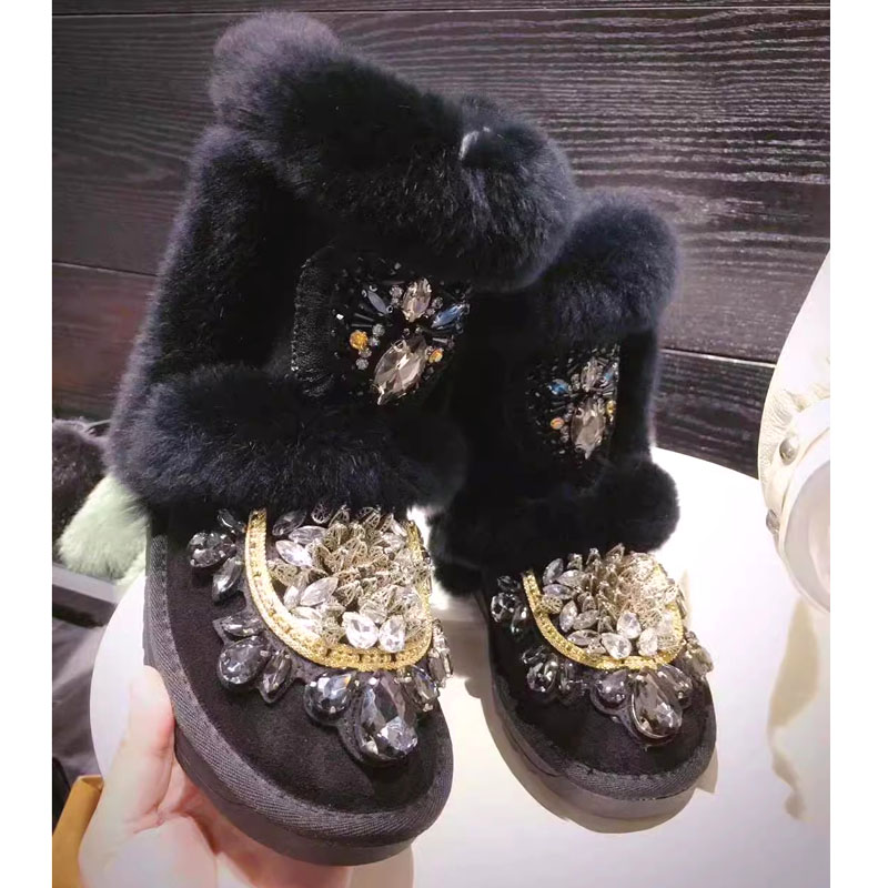 Embroidery Rabbit - Bling Black White Gem Rhinestone Sewed
