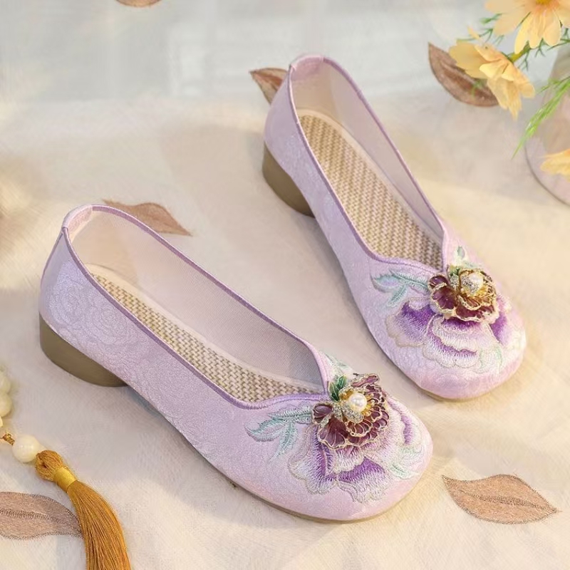 Woman Low Heel Embroidered Clo - Embroidery Canvas review and price